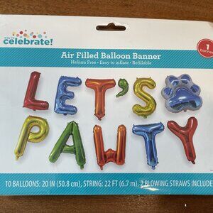 NEW "Let's Pawty" 10 X 20-in Balloons Banner Cat Dog Party Birthday Decorations